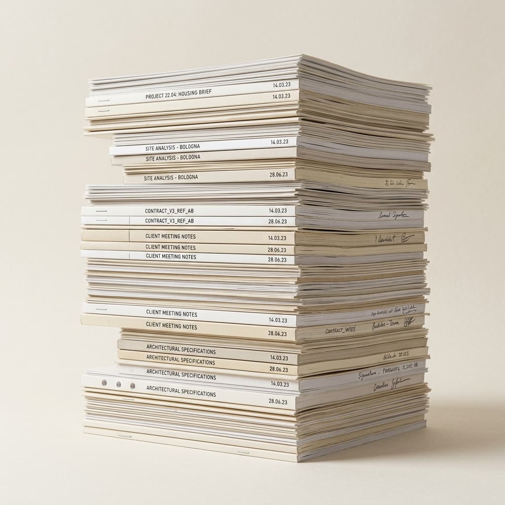 Neat stack of legal and technical documents