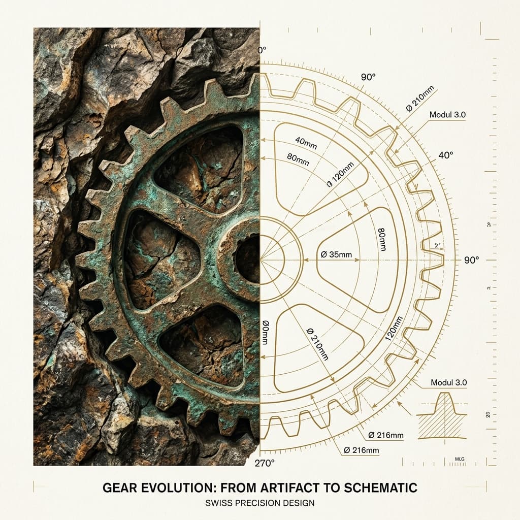 Bronze gear with geometric calibration guidelines